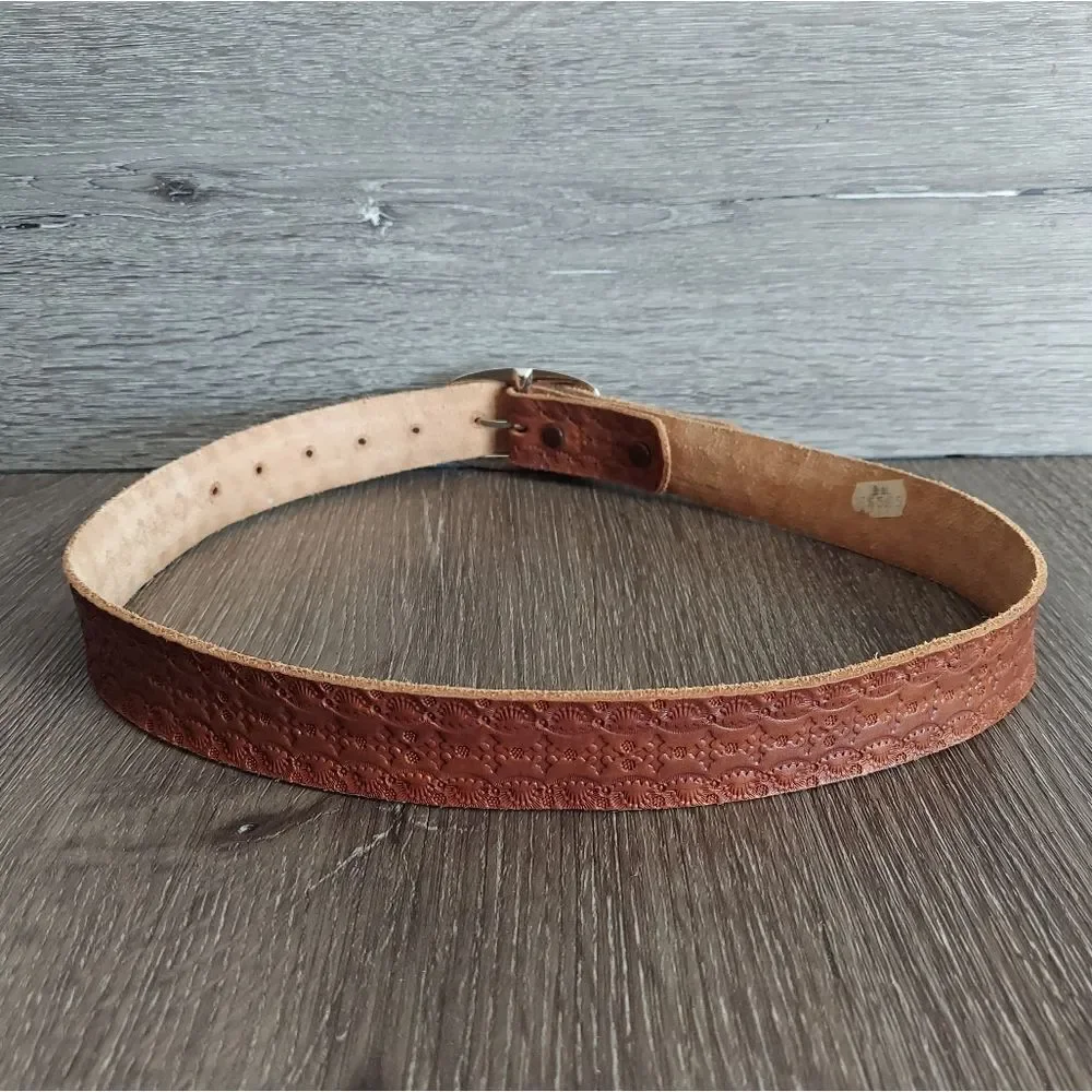 Brown Tooled Embossed Leather Belt 36
